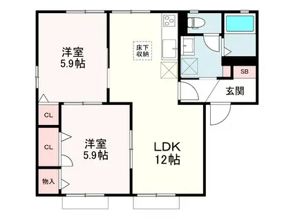 グリーンハウス城角B(2LDK/1階)の間取り写真