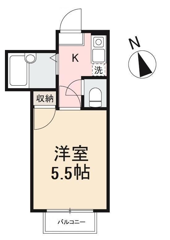 シャンボール峰山(1K/2階)の間取り写真
