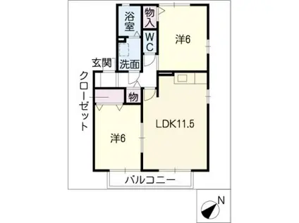 フロントーネB棟(2LDK/1階)の間取り写真