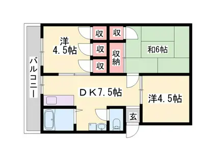 アーバン朝来(3DK/1階)の間取り写真