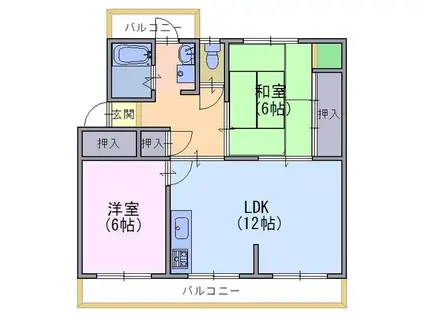 円明寺ヶ丘団地N棟 304号(2LDK/3階)の間取り写真