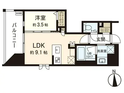 シーズンフラッツ仙台鉄砲町(1LDK/4階)の間取り写真
