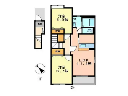 ファロス(2LDK/2階)の間取り写真