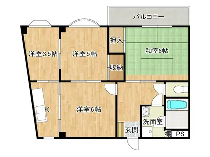 舞鶴グランドハイツ(4K/2階)の間取り写真