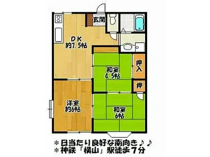 ルシエール三輪A棟(3DK/2階)の間取り写真