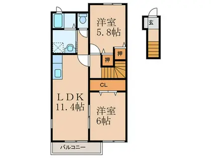 メイユール北泉IIA(2LDK/2階)の間取り写真
