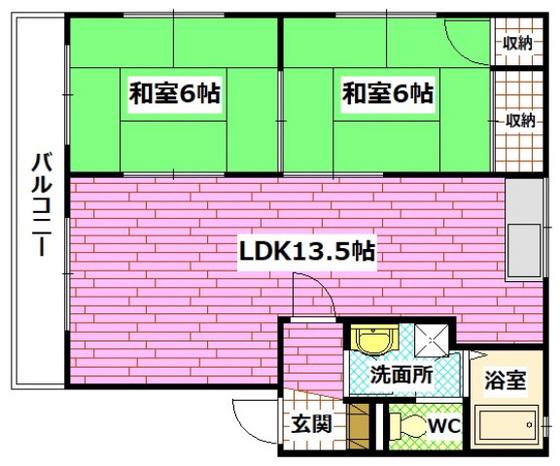 ディアス日の浦(2LDK/1階)の間取り写真