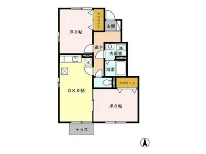 アレグリア B棟(2DK/1階)の間取り写真