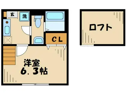 カーサフェリース南林間(1K/1階)の間取り写真