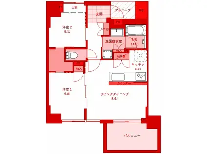 CENTRALGARDEN(2LDK/4階)の間取り写真