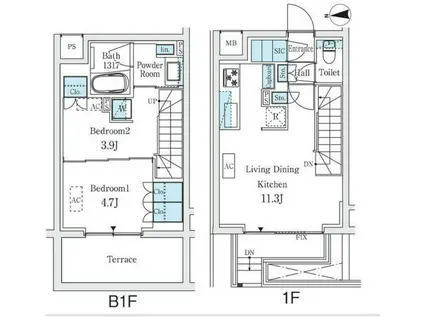 スタンズ柿の木坂(2LDK/B1階)の間取り写真