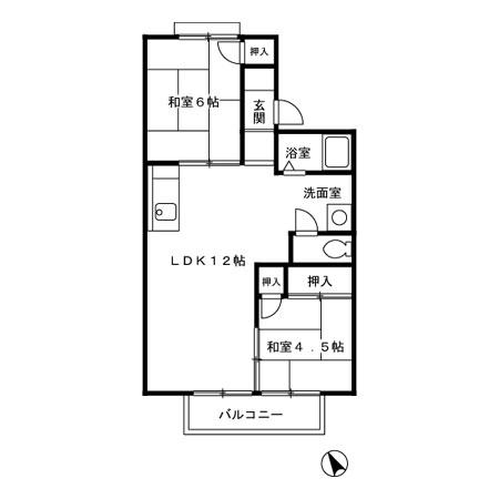 冬築タウン B棟(2LDK/1階)の間取り写真