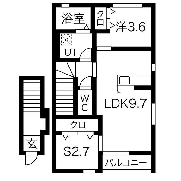 BEL POSTO A棟(1SLDK/2階)の間取り写真