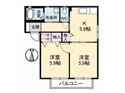 サザンコーポラスD棟(2K/1階)の間取り写真