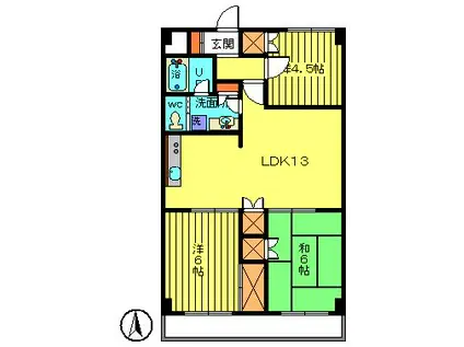 サンウッド2(3LDK/4階)の間取り写真