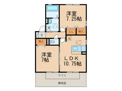 ウィルモア・ロッシェ A棟(2LDK/1階)の間取り写真