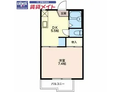 ハイツカアムA(1DK/2階)の間取り写真