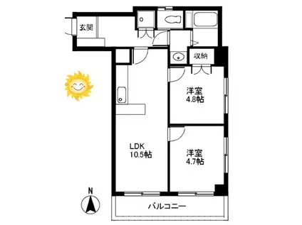 亀有ダイヤモンドマンション(2LDK/4階)の間取り写真