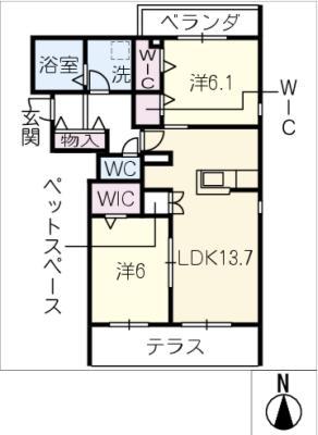 メゾンドゥラミティエ(2LDK/1階)の間取り写真