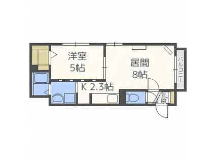 グランメール 北20条(1LDK/1階)の間取り写真