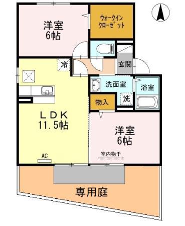 モンテ・シエルB(2LDK/1階)の間取り写真