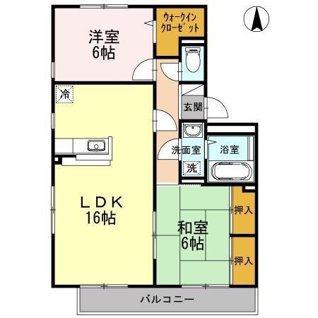 バティール西小森野 C棟(2LDK/3階)の間取り写真