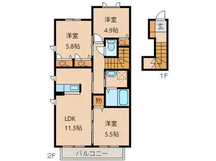 シャーメゾン陽(3LDK/2階)の間取り写真