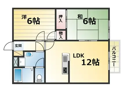 ウィンズ壱番館 小型犬1匹可(2LDK/2階)の間取り写真