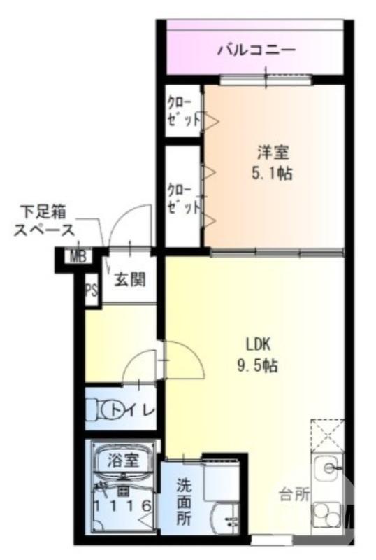 フジパレス百舌鳥八幡VI番館(1LDK/1階)の間取り写真