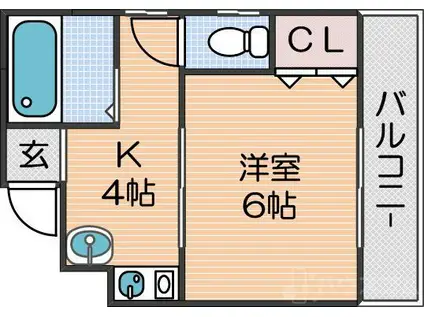 リッツハイツ中西(1K/2階)の間取り写真