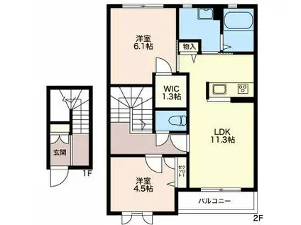 ヴィラーチェ・エスペランサB(2LDK/1階)の間取り写真