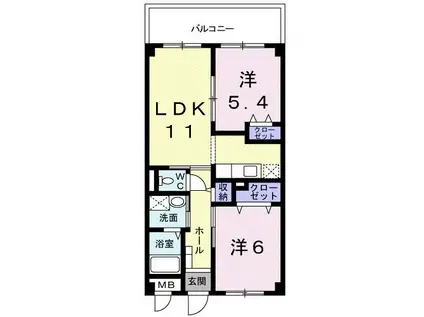 サニーカーサA(2LDK/2階)の間取り写真