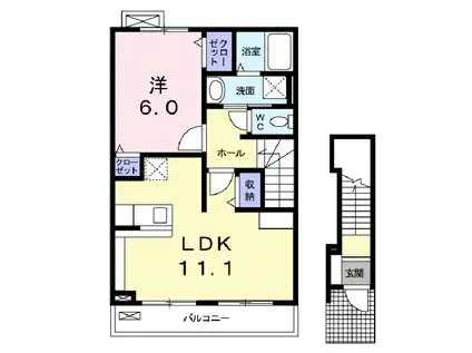グレイスフル(1LDK/2階)の間取り写真