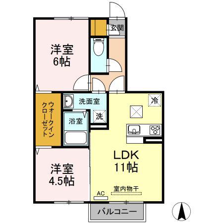 レスポワール B棟(2LDK/1階)の間取り写真