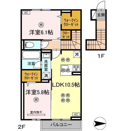 トリシア関(2LDK/2階)の間取り写真