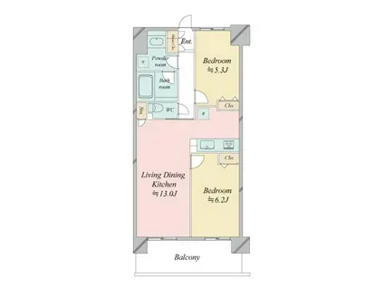 レジディア南千住(2LDK/9階)の間取り写真