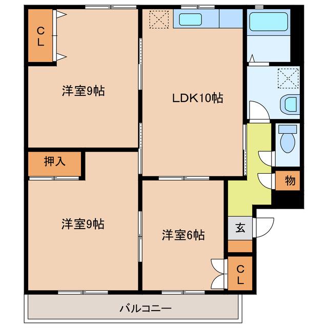 ベルハウス蜆塚(3LDK/2階)の間取り写真