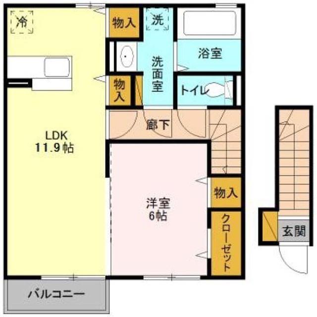 ラ・メール(1LDK/2階)の間取り写真