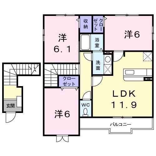 ファインヴィラ C(3LDK/2階)の間取り写真