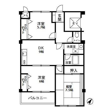 ベルメゾン(3DK/6階)の間取り写真