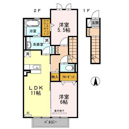 アムールエスポア(2LDK/2階)の間取り写真