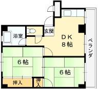 旭ヶ丘コーポラス 西棟(2DK/2階)の間取り写真