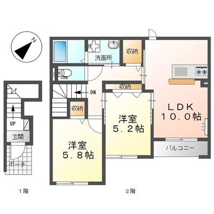 フェリシアス(2LDK/2階)の間取り写真