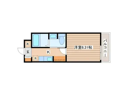 シャトーレイネ B棟(ワンルーム/1階)の間取り写真