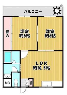 グリーンビレッジ書写(2LDK/2階)の間取り写真
