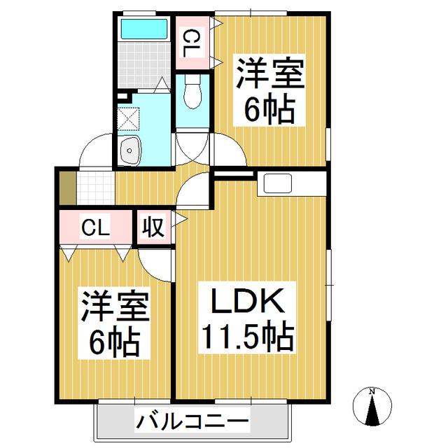 ベルメゾン町田B棟(2LDK/1階)の間取り写真