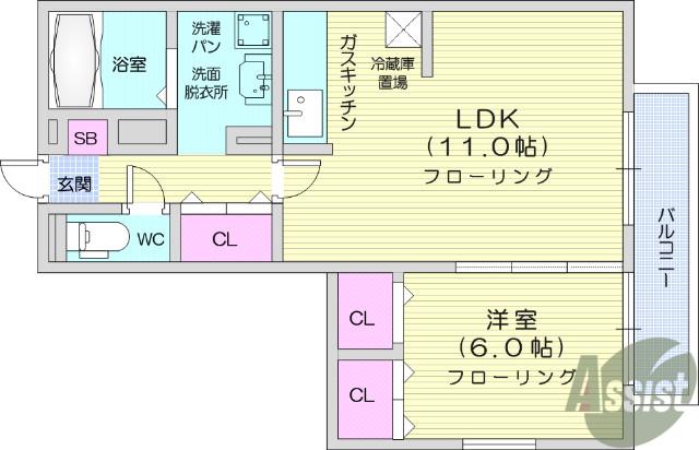 ドリームヒルズC(1LDK/2階)の間取り写真