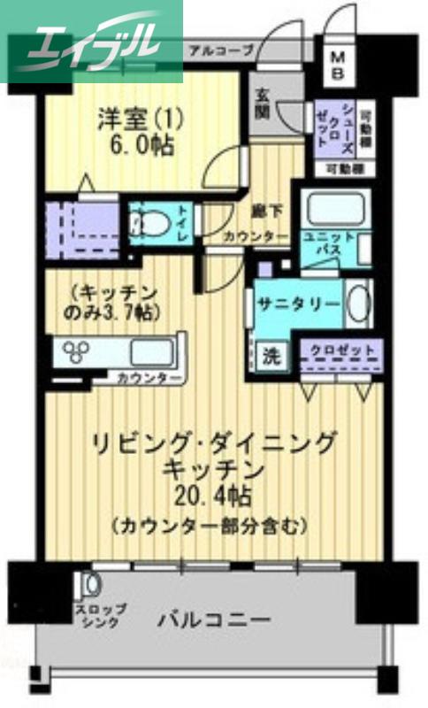 アルファステイツ問屋町II(1LDK/12階)の間取り写真