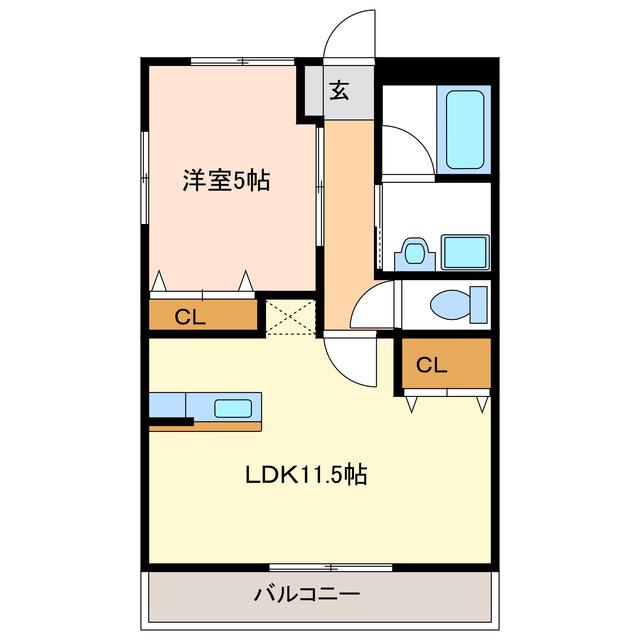 ノーブルB(1LDK/1階)の間取り写真