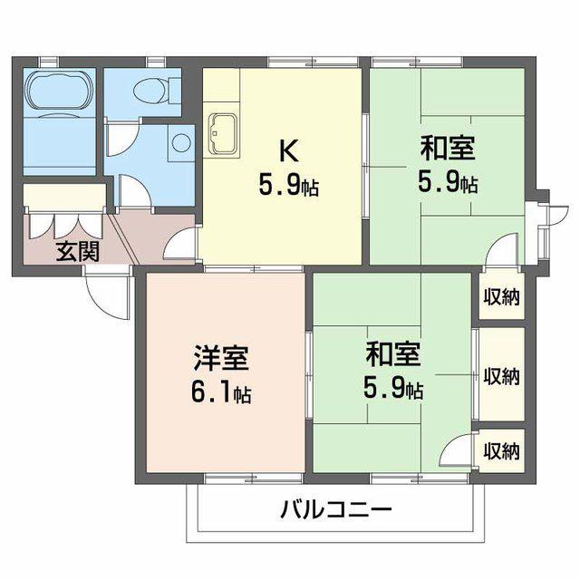 緑台ハイツ(3K/2階)の間取り写真